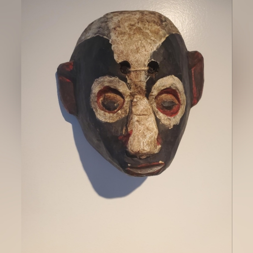 Handmade/Vintage Mexican Mask/Monkey Mask/ Carved Wood Folk Art/ Wall Hanging